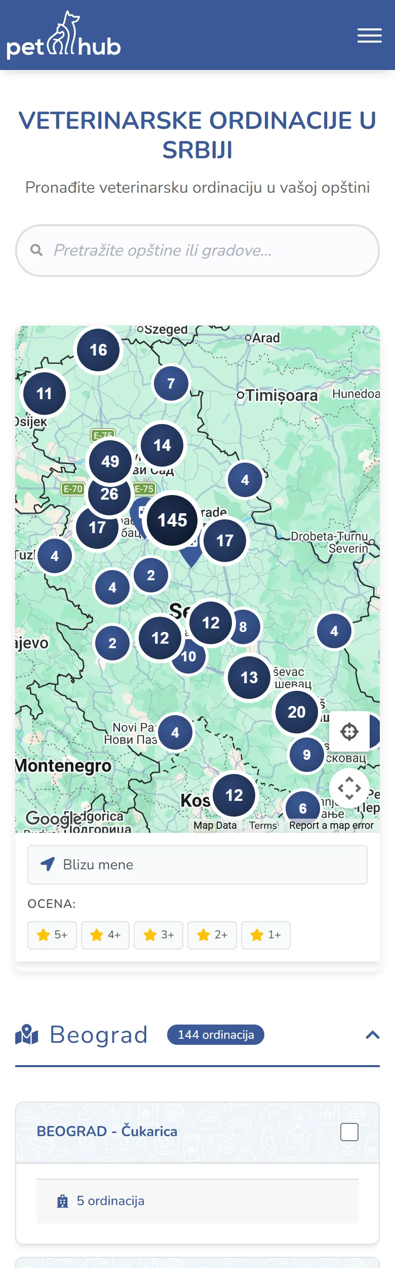 Mapa veterinarskih ordinacija u Srbiji